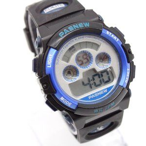 Vintage Pasnew Digital Watch Unisex Black Tone Steel Sports Running WR 30M